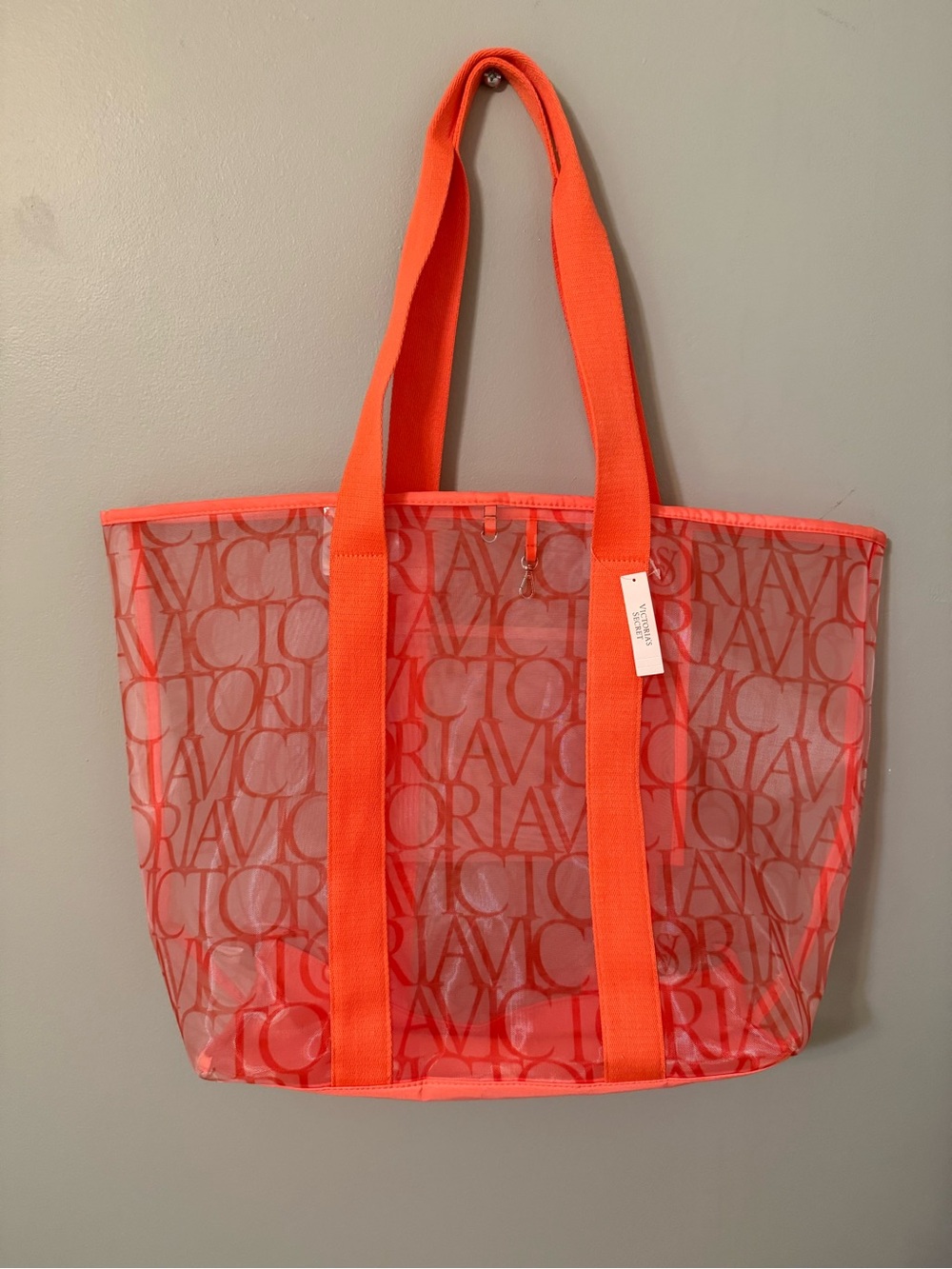 Victoria's Secret Orange Clear Logo Tote Bag beach nwt new